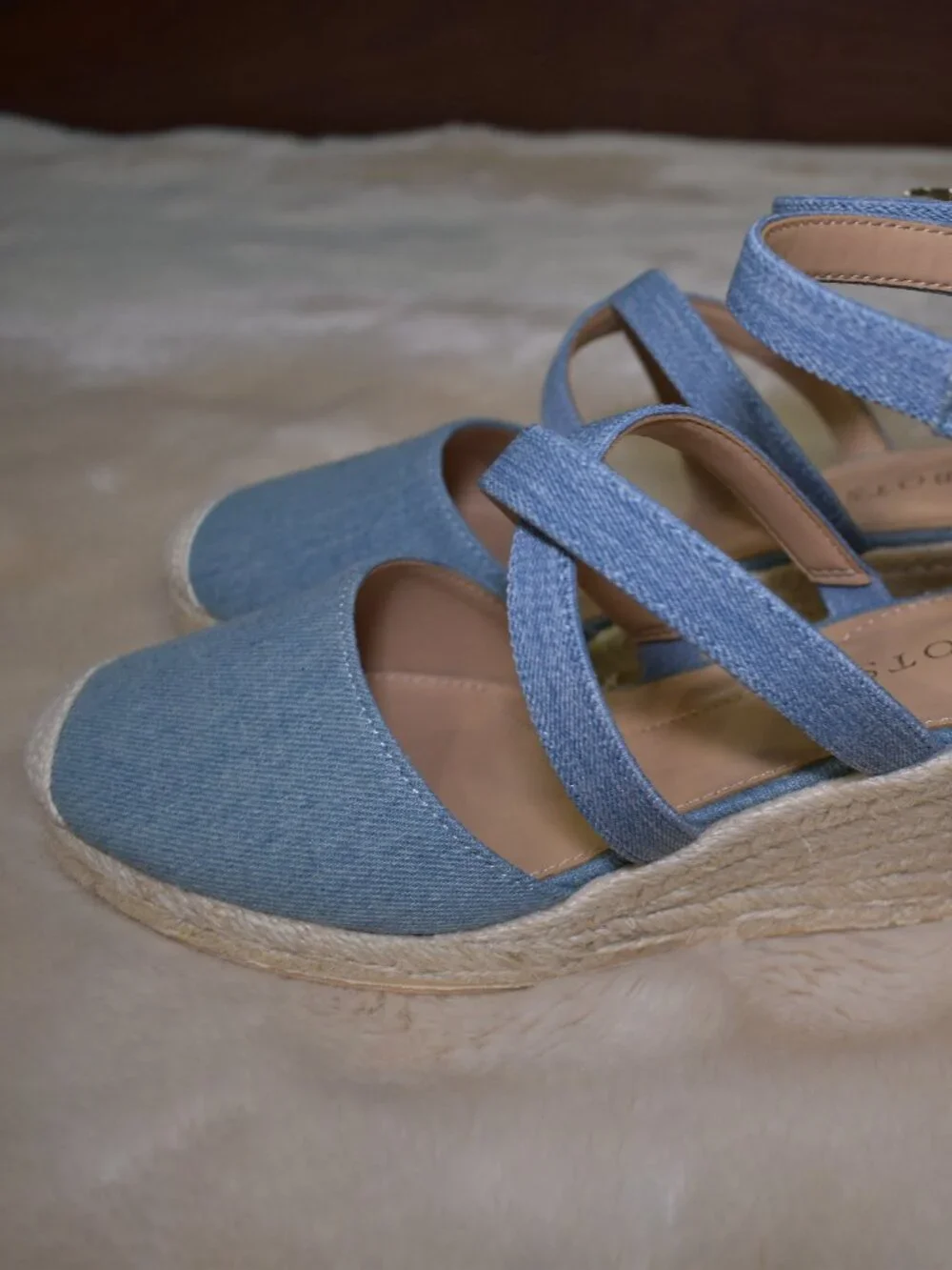Talbots Lyndsay Denim Espadrille Wedges Size 8 Blue Strappy Summer Sandals
